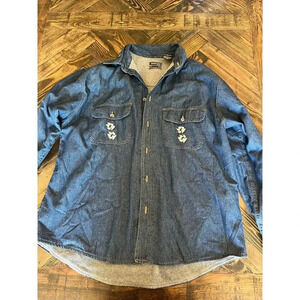 Denim Lined Shacket Women XL Wolf Cottage Grandma Grunge Western Aztec Southwest